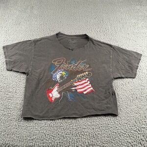 Fender Guitars T-Shirt Womens L Cropped Rock‎ Classic Graphic Y2K Retro Reworked